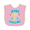 thumbnail image 1 of Inktastic Easter Jesus Loves Me with Cross and Flowers Boys or Girls Baby Bib, 1 of 4