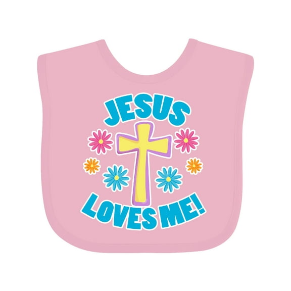 Inktastic Easter Jesus Loves Me with Cross and Flowers Boys or Girls Baby Bib