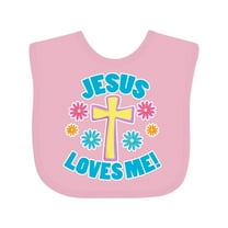 Inktastic Easter Jesus Loves Me with Cross and Flowers Boys or Girls Baby Bib