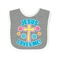 thumbnail image 1 of Inktastic Easter Jesus Loves Me with Cross and Flowers Boys or Girls Baby Bib, 1 of 4