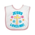 thumbnail image 1 of Inktastic Easter Jesus Loves Me with Cross and Flowers Boys or Girls Baby Bib, 1 of 4