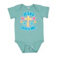 thumbnail image 1 of Inktastic Easter Jesus Loves Me with Cross and Flowers Boys or Girls Baby Bodysuit, 1 of 5