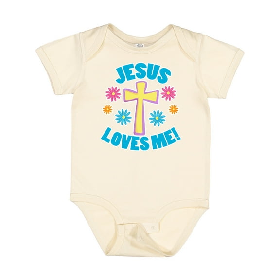 Inktastic Easter Jesus Loves Me with Cross and Flowers Boys or Girls Baby Bodysuit