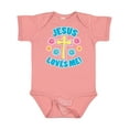 thumbnail image 1 of Inktastic Easter Jesus Loves Me with Cross and Flowers Boys or Girls Baby Bodysuit, 1 of 5