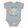thumbnail image 1 of Inktastic Easter Jesus Loves Me with Cross and Flowers Boys or Girls Baby Bodysuit, 1 of 5