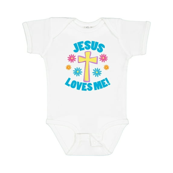 Inktastic Easter Jesus Loves Me with Cross and Flowers Boys or Girls Baby Bodysuit