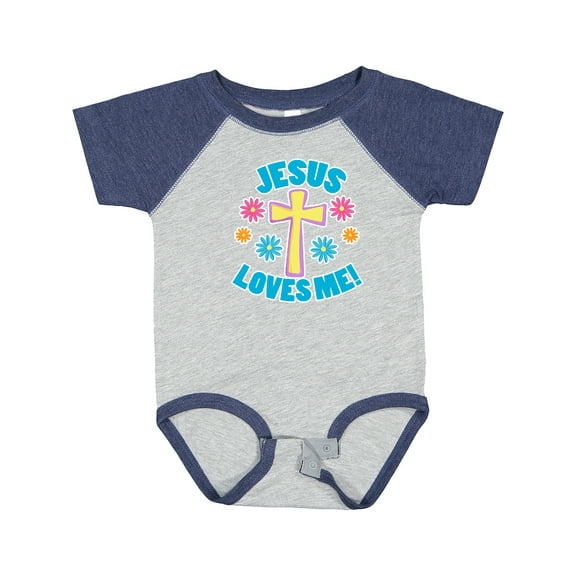 Inktastic Easter Jesus Loves Me with Cross and Flowers Boys or Girls Baby Bodysuit