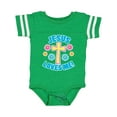 thumbnail image 1 of Inktastic Easter Jesus Loves Me with Cross and Flowers Boys or Girls Baby Bodysuit, 1 of 5