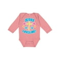 thumbnail image 1 of Inktastic Easter Jesus Loves Me with Cross and Flowers Boys or Girls Long Sleeve Baby Bodysuit, 1 of 5