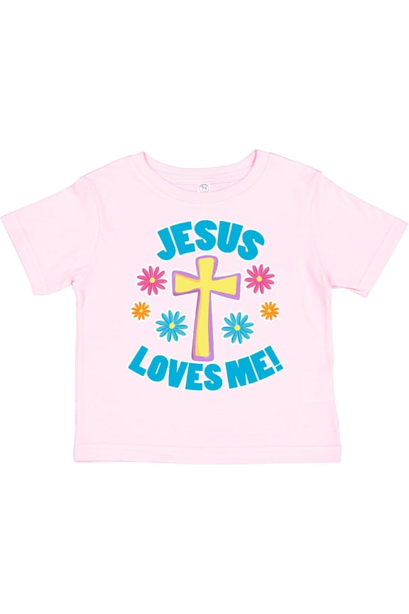 Easter Jesus Loves Me with Cross and Flowers Boys or Girls Toddler T-Shirt
