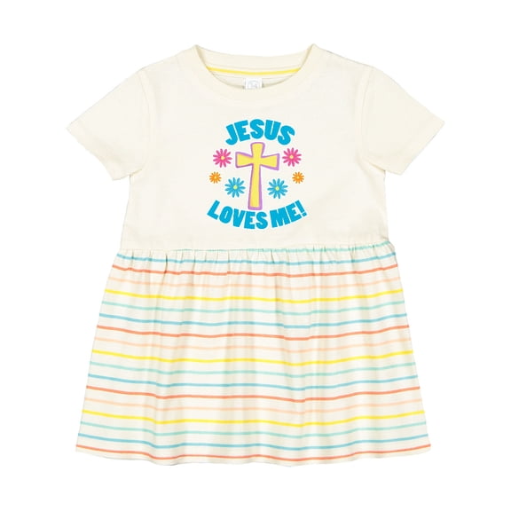 Inktastic Easter Jesus Loves Me with Cross and Flowers Girls Baby Dress