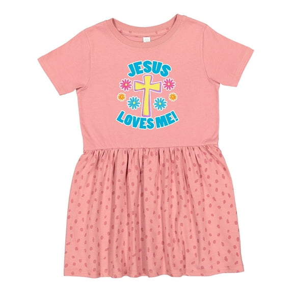 Inktastic Easter Jesus Loves Me with Cross and Flowers Girls Toddler Dress