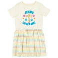 thumbnail image 1 of Inktastic Easter Jesus Loves Me with Cross and Flowers Girls Toddler Dress, 1 of 5