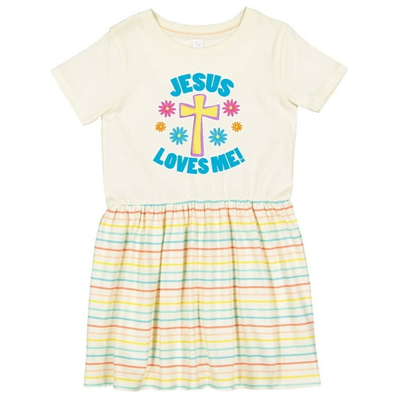 Inktastic Easter Jesus Loves Me with Cross and Flowers Girls Toddler Dress