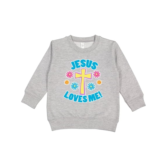 Inktastic Easter Jesus Loves Me with Cross and Flowers Toddler Sweatshirt
