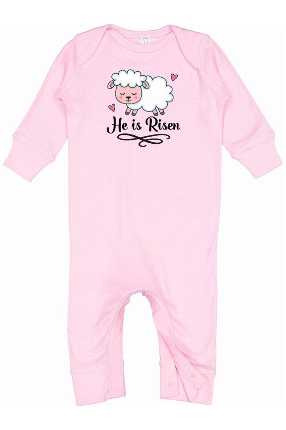 Easter Lamb He is Risen Christian Baby Romper Coveralls