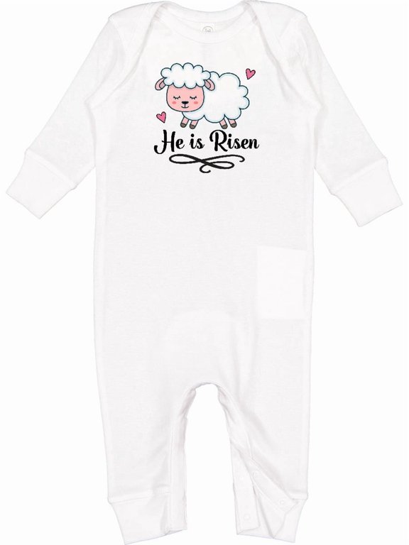 Easter Lamb He is Risen Christian Baby Romper Coveralls
