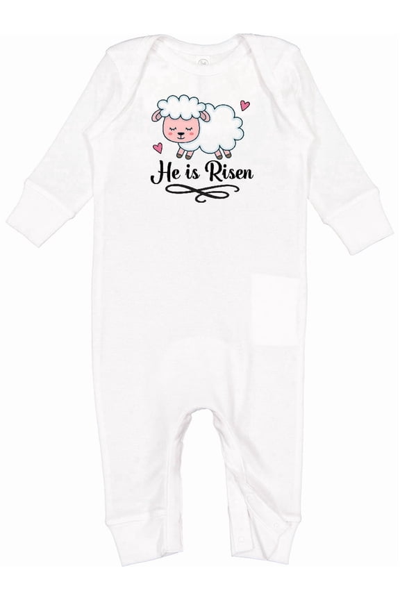 Easter Lamb He is Risen Christian Baby Romper Coveralls