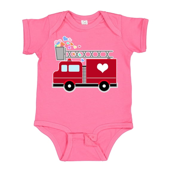 Inktastic Easter Red Firetruck with Pink Hearts Boys or Girls Baby Bodysuit