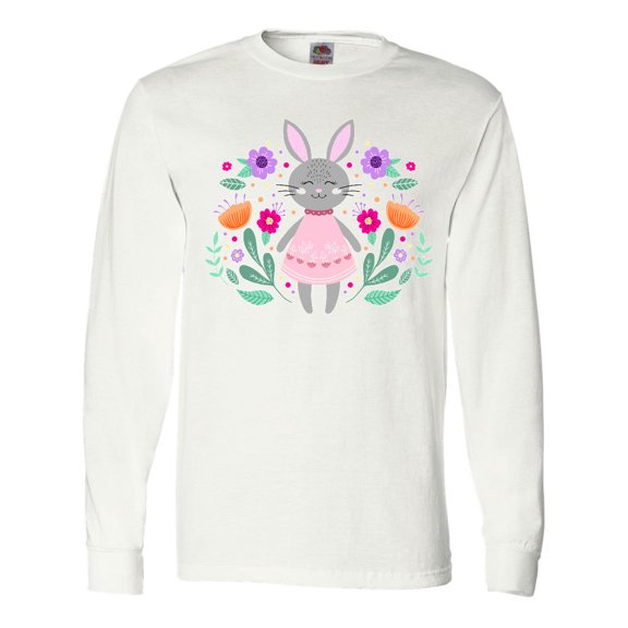 Inktastic Easter Scandinavian Bunny with Flowers Long Sleeve T-Shirt