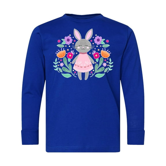 Inktastic Easter Scandinavian Bunny with Flowers Long Sleeve Youth T-Shirt