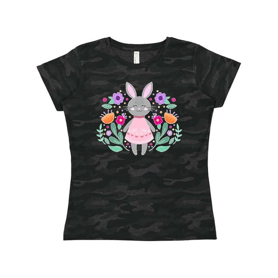 Inktastic Easter Scandinavian Bunny with Flowers Women's T-Shirt