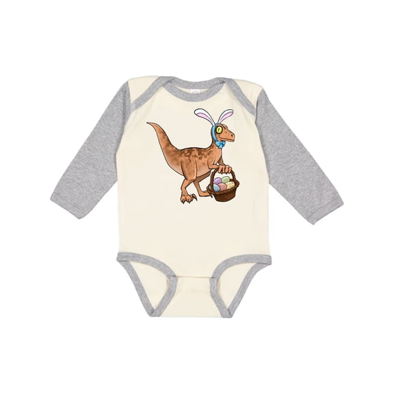 Inktastic Easter Velociraptor with Bunny Ears Boys or Girls Long Sleeve Baby Bodysuit