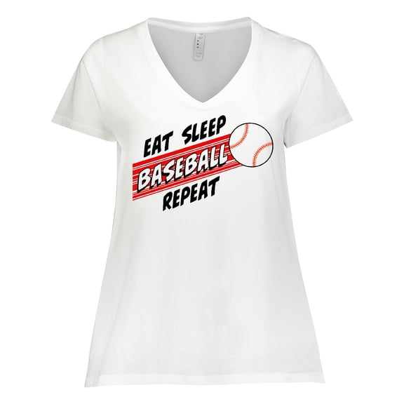Inktastic Eat, Sleep, Baseball, Repeat Women's Plus Size V-Neck T-Shirt