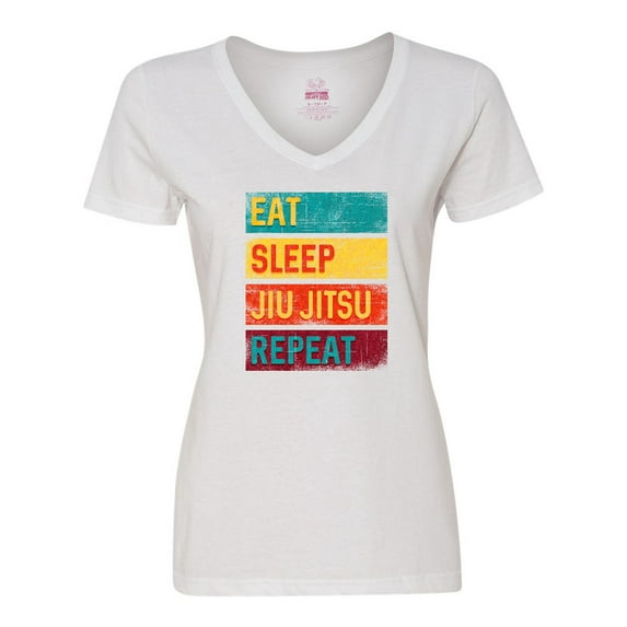 Inktastic Eat Sleep Jiu Jitsu Repeat Women's V-Neck T-Shirt