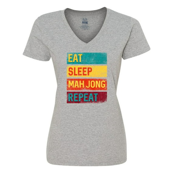 Inktastic Eat Sleep Mah Jong Repeat Women's V-Neck T-Shirt