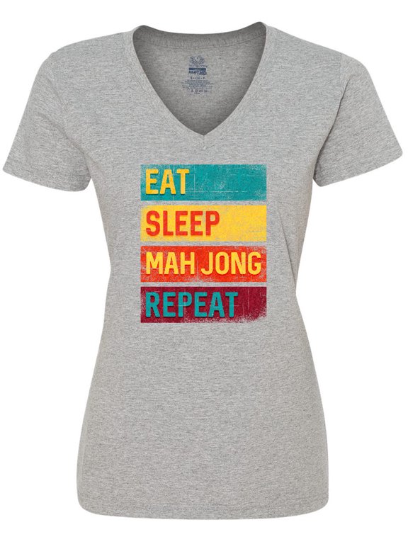Eat Sleep Mah Jong Repeat Women's V-Neck T-Shirt