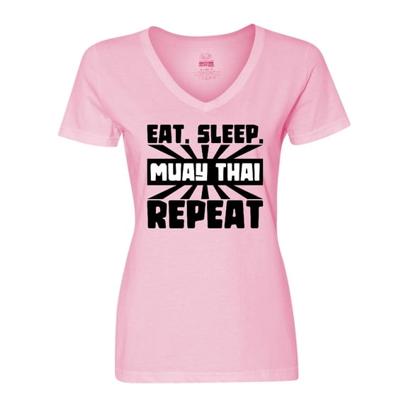 Inktastic Eat, Sleep, Muay Thai, Repeat Women's V-Neck T-Shirt