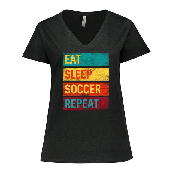 Inktastic Eat Sleep Soccer Repeat Women's Plus Size V-Neck T-Shirt