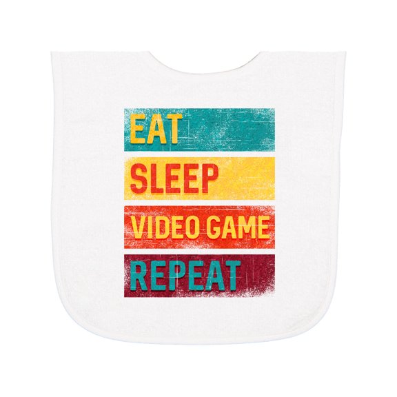 Inktastic Eat Sleep Video Game Repeat Baby Terry Cloth Bib