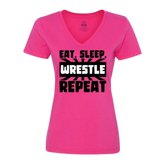 Inktastic Eat, Sleep, Wrestle, Repeat Women's V-Neck T-Shirt
