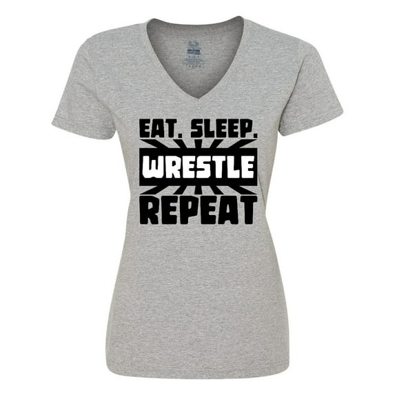 Inktastic Eat, Sleep, Wrestle, Repeat Women's V-Neck T-Shirt