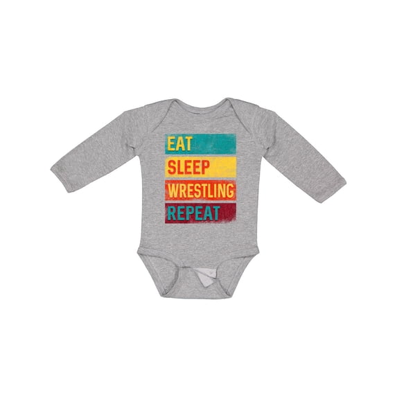 Inktastic Eat Sleep Wrestling Repeat Boys or Girls Long Sleeve Baby Bodysuit
