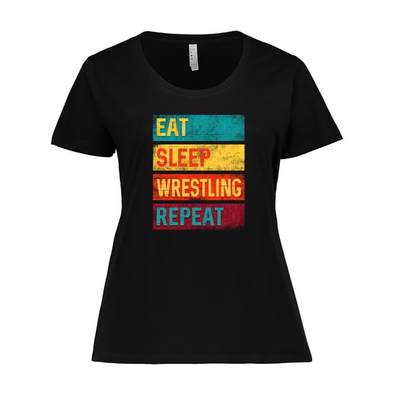 Inktastic Eat Sleep Wrestling Repeat Gift Women's Plus Size T-Shirt