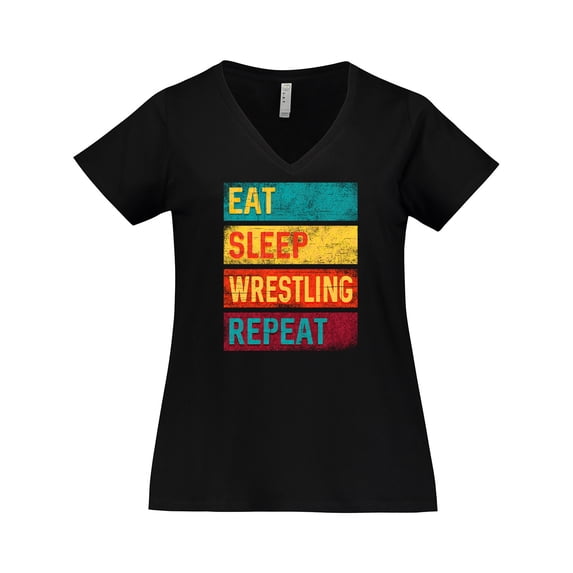 Inktastic Eat Sleep Wrestling Repeat Gift Women's Plus Size V-Neck T-Shirt