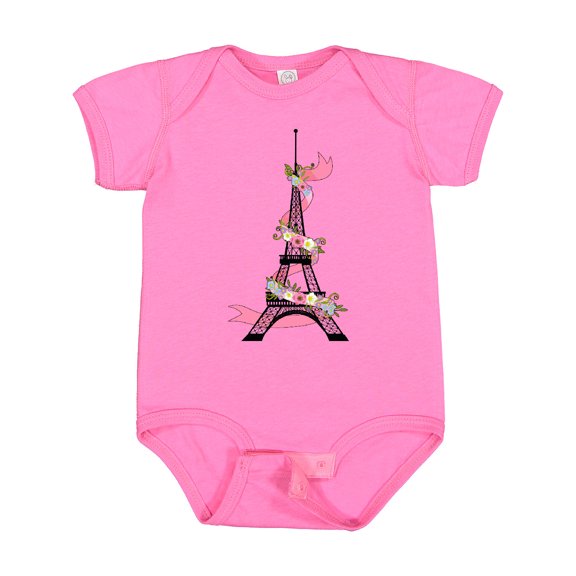 Inktastic Eiffel Tower in Paris with Flowers and Pink Banner Boys or Girls Baby Bodysuit