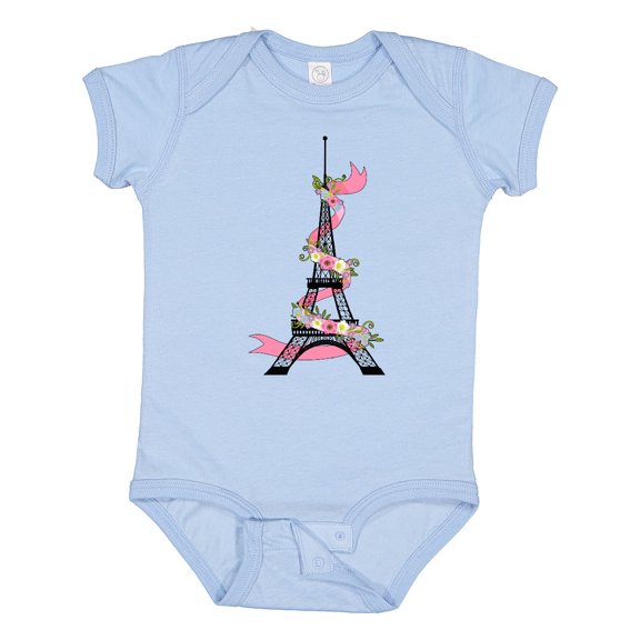Inktastic Eiffel Tower in Paris with Flowers and Pink Banner Boys or Girls Baby Bodysuit