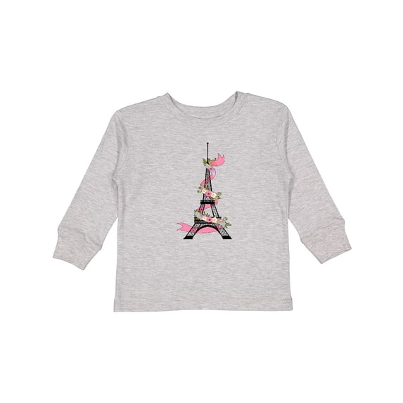 Inktastic Eiffel Tower in Paris with Flowers and Pink Banner Boys or Girls Long Sleeve Toddler T-Shirt