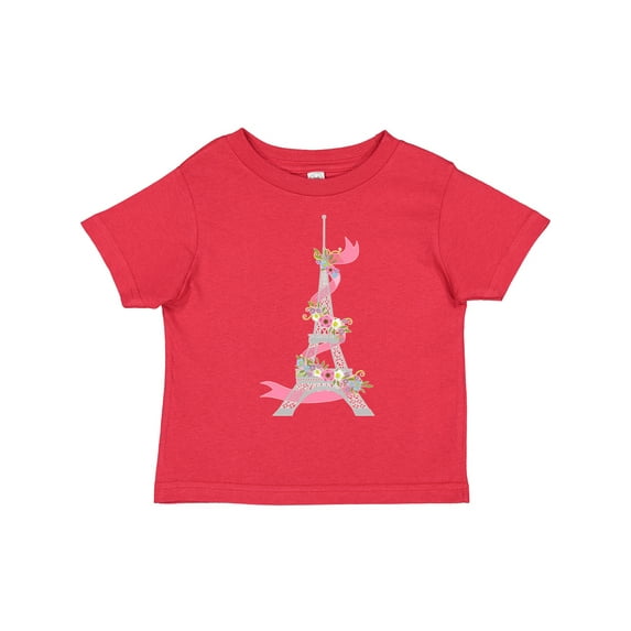 Inktastic Eiffel Tower in Paris with Flowers and Pink Banner Boys or Girls Toddler T-Shirt