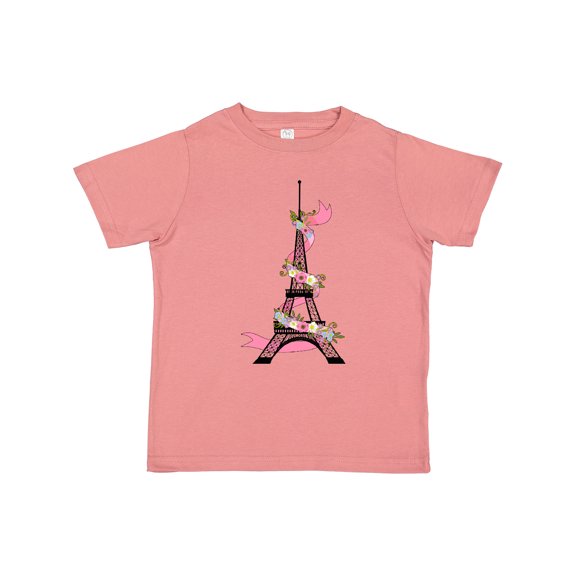 Inktastic Eiffel Tower in Paris with Flowers and Pink Banner Boys or Girls Toddler T-Shirt