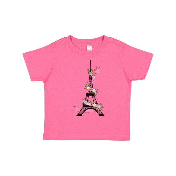 Inktastic Eiffel Tower in Paris with Flowers and Pink Banner Boys or Girls Toddler T-Shirt