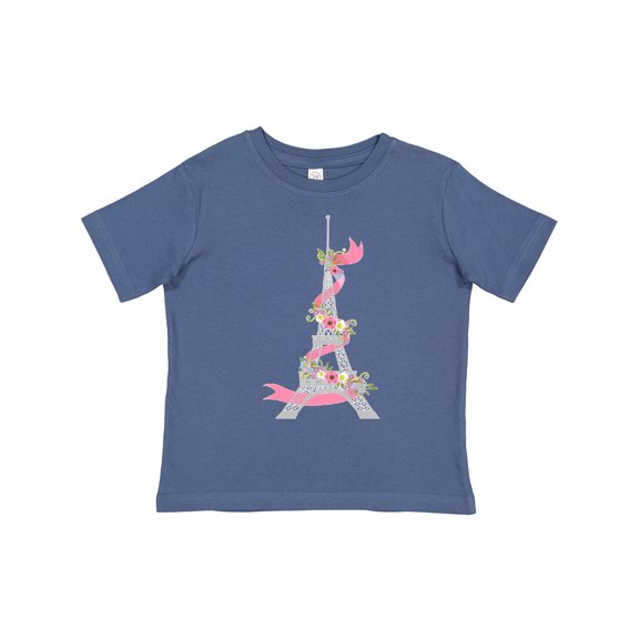 Inktastic Eiffel Tower in Paris with Flowers and Pink Banner Boys or Girls Toddler T-Shirt