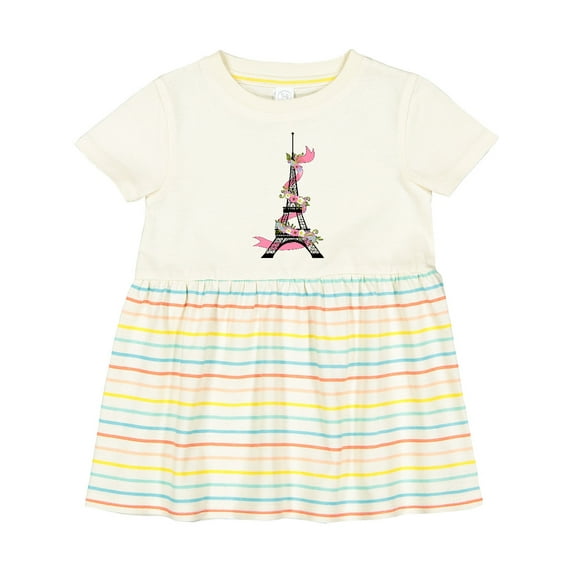 Inktastic Eiffel Tower in Paris with Flowers and Pink Banner Girls Baby Dress