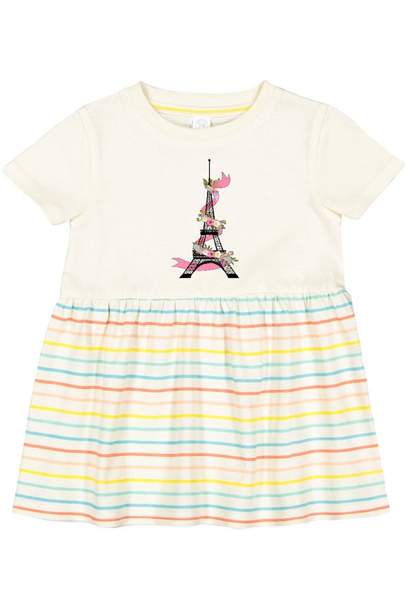 Eiffel Tower in Paris with Flowers and Pink Banner Girls Baby Dress
