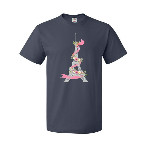 Inktastic Eiffel Tower in Paris with Flowers and Pink Banner T-Shirt