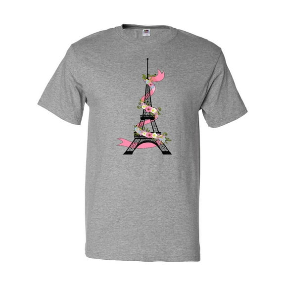 Inktastic Eiffel Tower in Paris with Flowers and Pink Banner T-Shirt
